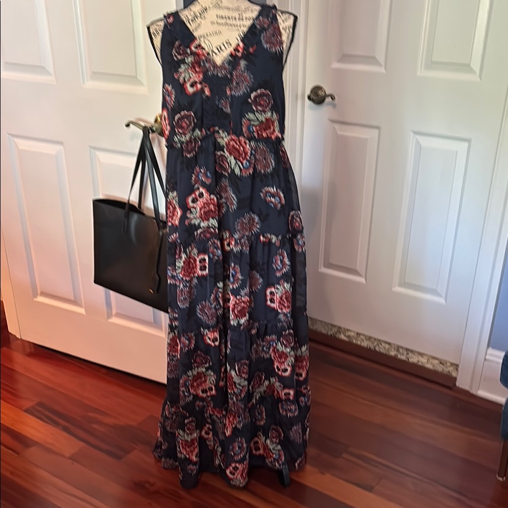 Style & Co. Dark Blue and Red Patterned Maxi Dress